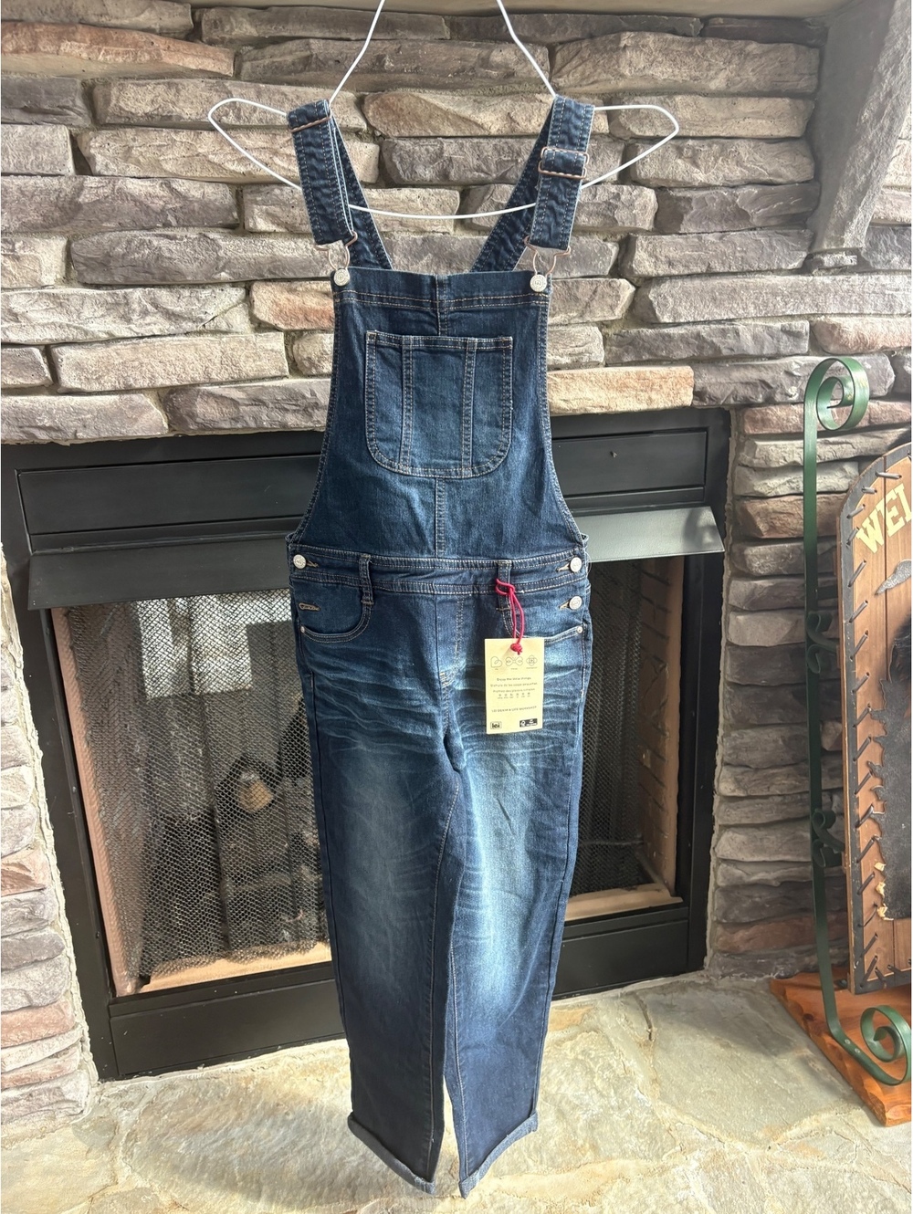 New LEI Dark Wash Denim jean Overalls Size 10 12 Youth Girls Kids